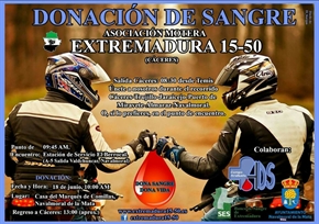 La asociación motera “Extremadura 15-50” organiza el sábado una jornada de donación de sangre 